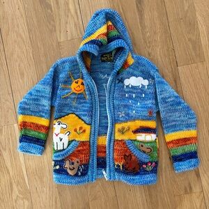 Hand knit colorful kids sweater full zip hoodie